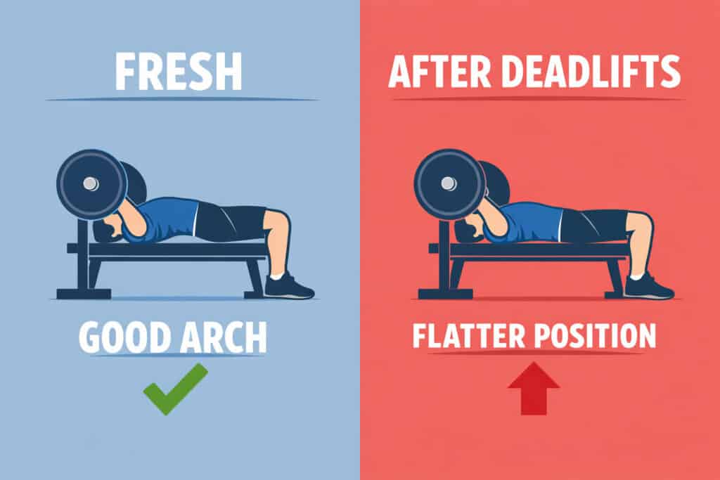 Bench-press-arch-vs-flat-position-after-deadlifts
