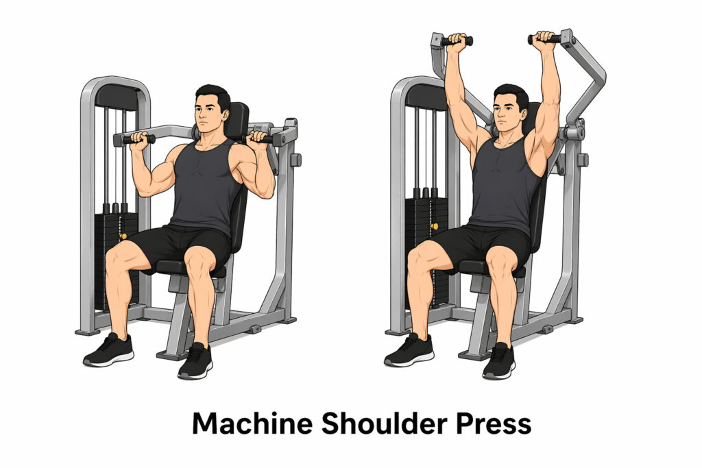 Machine-Shoulder-Press-seated-press-machine-handles-pushed-overhead-start-and-finish-position-form