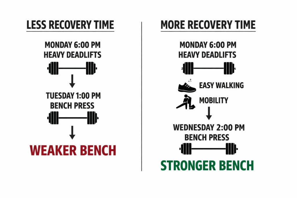 Deadlifts-bench-press-recovery-time-comparison-schedule-strength-performance