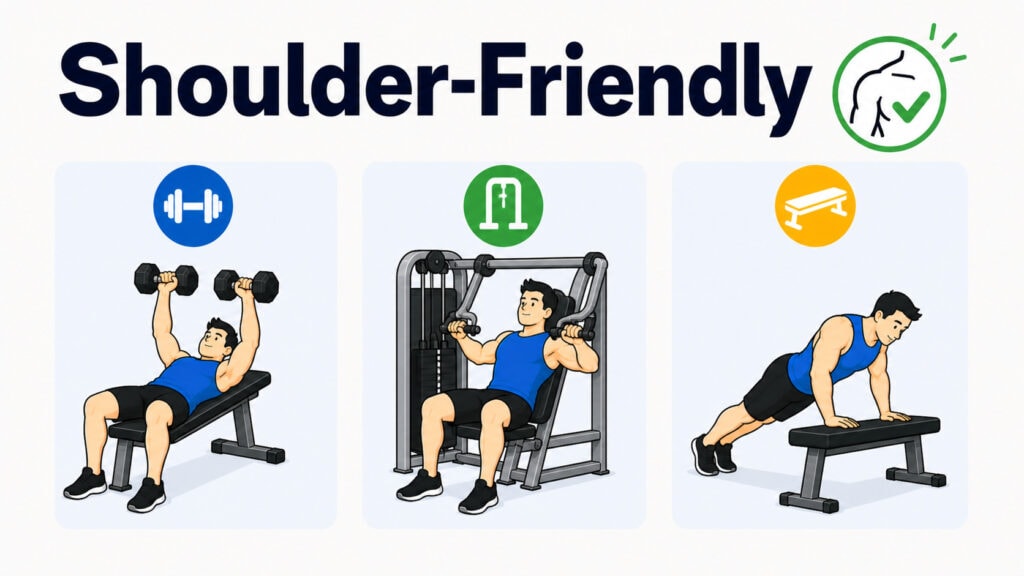 Shoulder-Friendly-Chest-Exercise-Options-With-Dumbbells-Machine-And-Push-Up-Bench