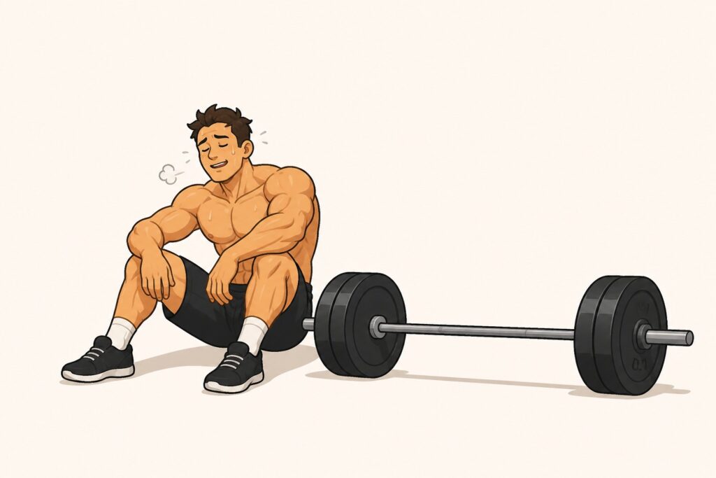 Tired-bodybuilder-resting-after-heavy-barbell-training