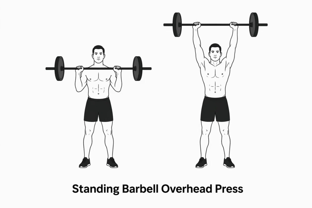 Standing-Barbell-Overhead-Press-barbell-pressing-overhead-standing-position-start-and-finish-form