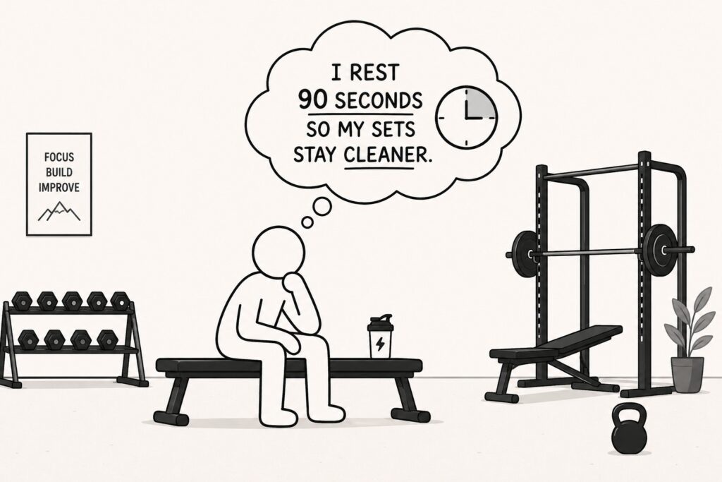 Rest-between-sets-with-clock-and-simple-gym-equipment