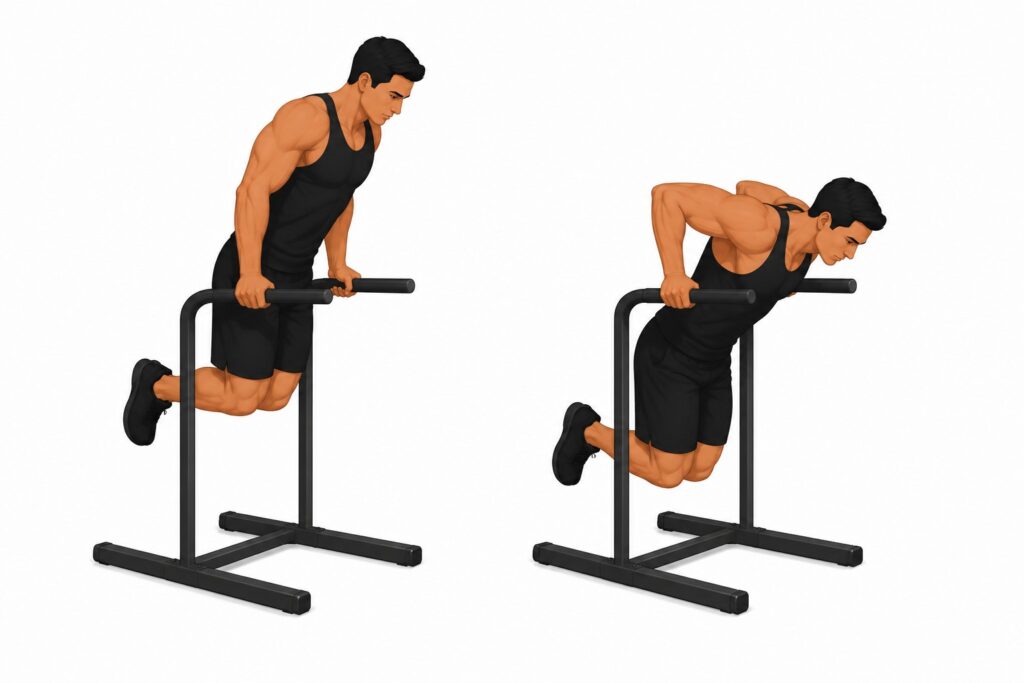 Forward-leaning-dips-on-parallel-bars
