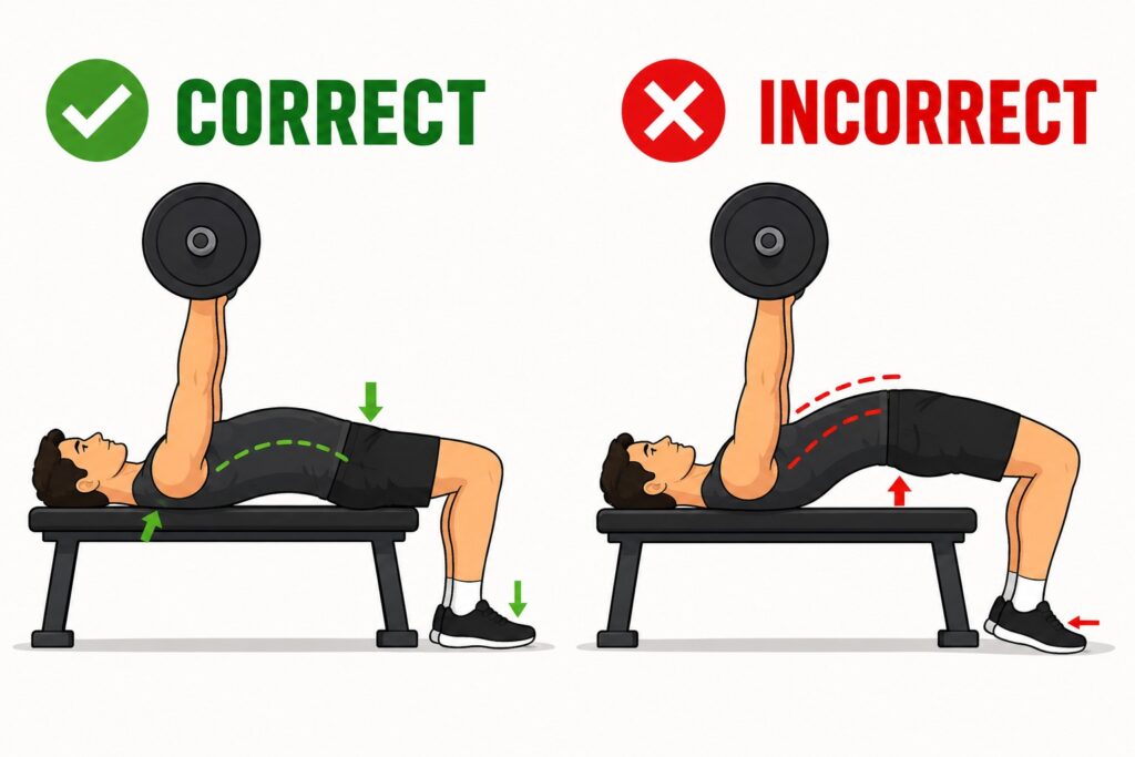 Safe-bench-press-arch-with-stable-upper-back-and-butt-on-bench