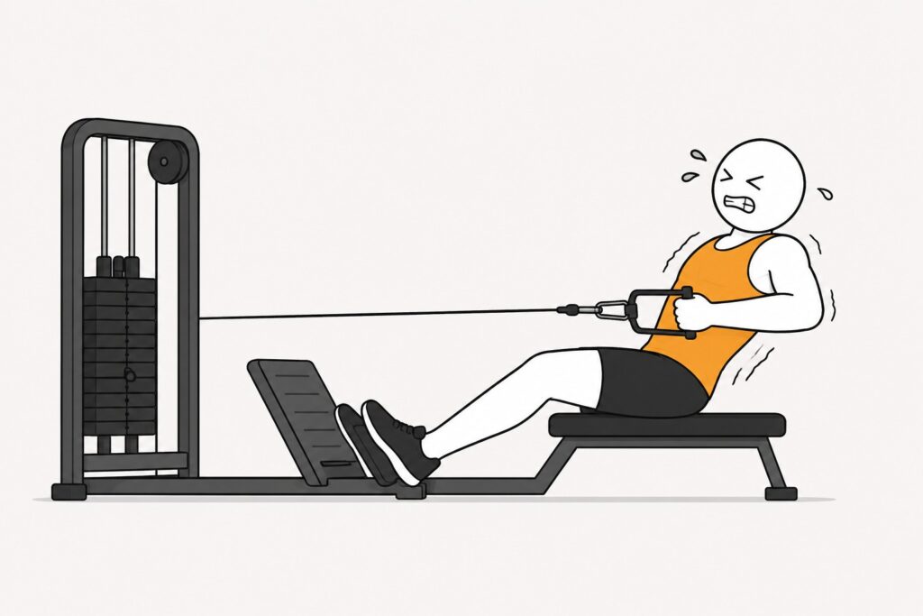 Seated-cable-row-with-too-much-weight-and-strained-form