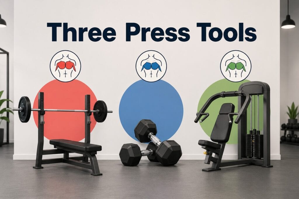 Barbell-dumbbell-and-machine-chest-press-tools-for-different-chest-training-options