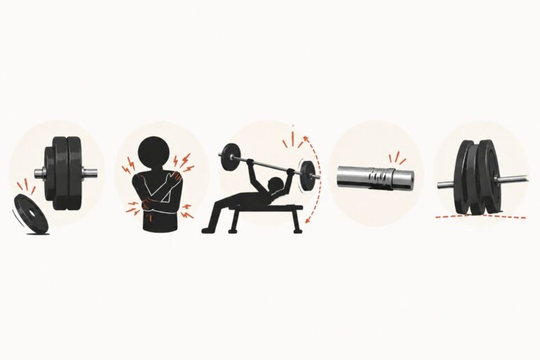 Gym-risks-without-barbell-collars-falling-plates-and-uneven-bar-balance-scene