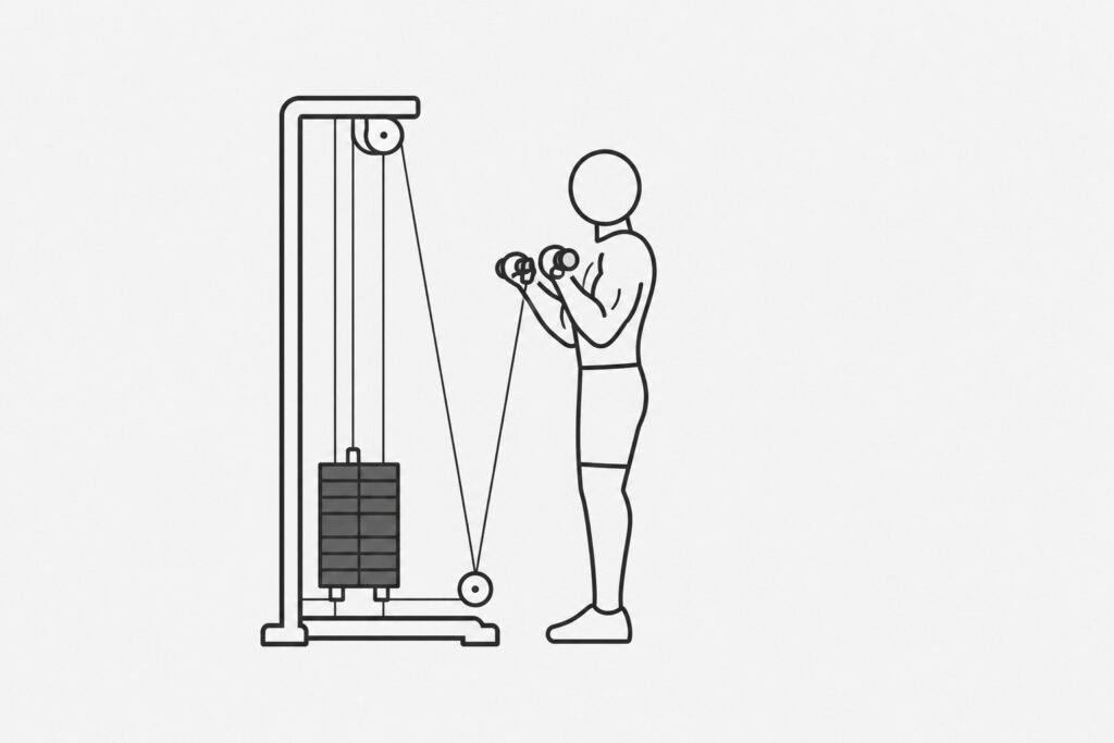 Cable-curl-setup-showing-constant-tension-on-biceps-through-the-top-position