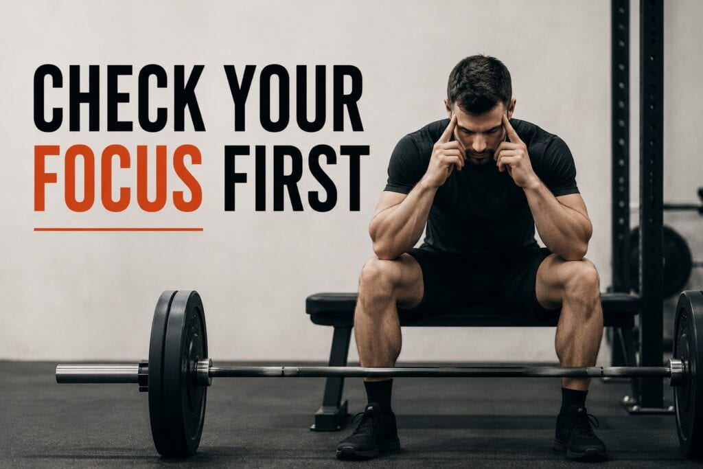 Distracted-lifter-sitting-before-workout-barbell