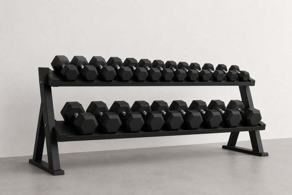 Dumbbell-rack-with-hex-weights-for-biceps-curl-training-control-and-arm-balance