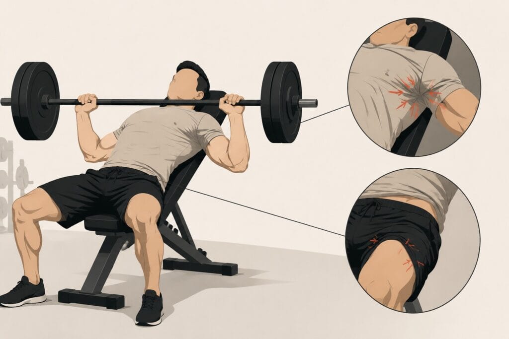 Person-Doing-Incline-Bench-Press-With-Tight-Shirt-And-Shorts