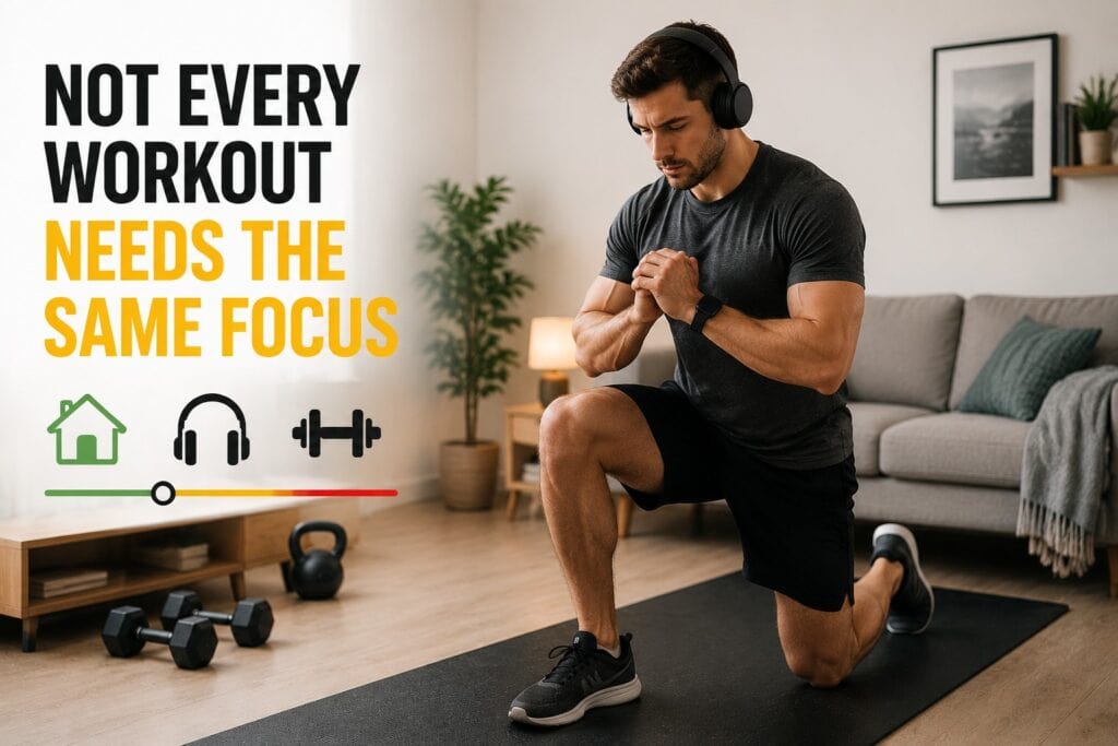 Home-workout-with-headphones-and-different-training-focus-levels