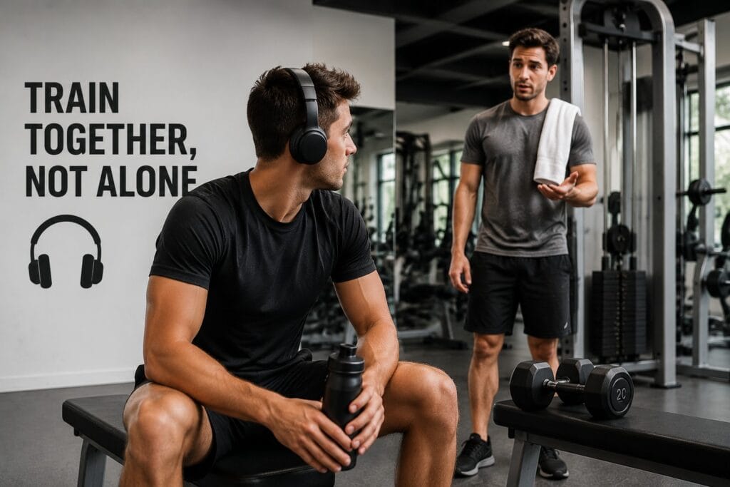 Headphones-affecting-gym-communication-between-people
