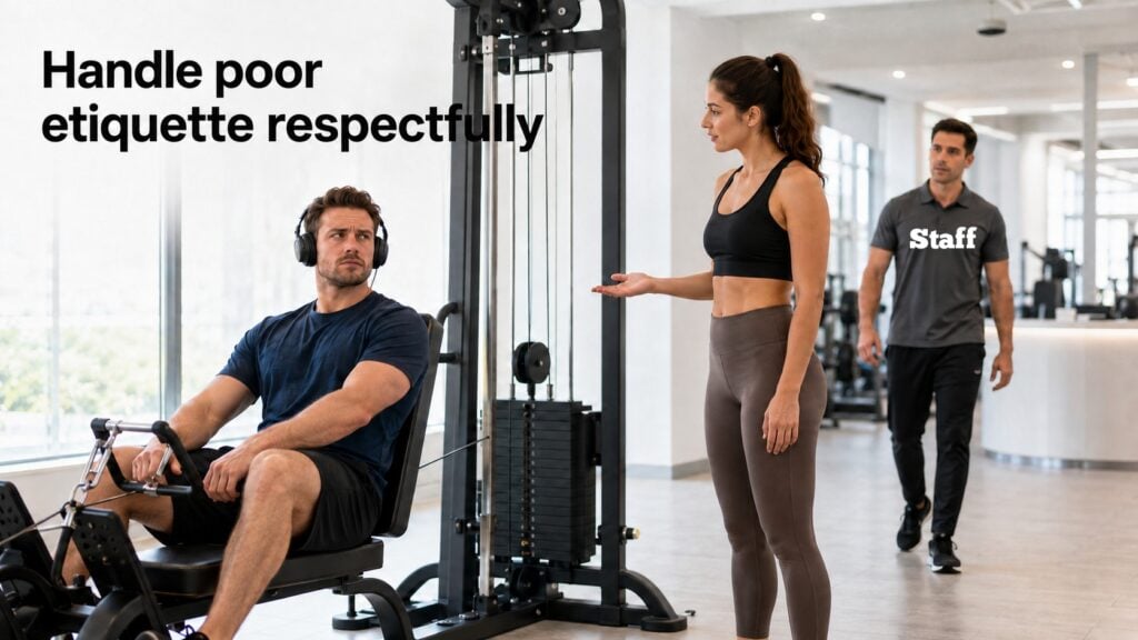 Gym-member-politely-asking-to-share-cable-row-machine
