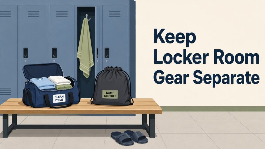 Locker-Room-Bench-With-Separate-Bags-And-Shower-Sandals