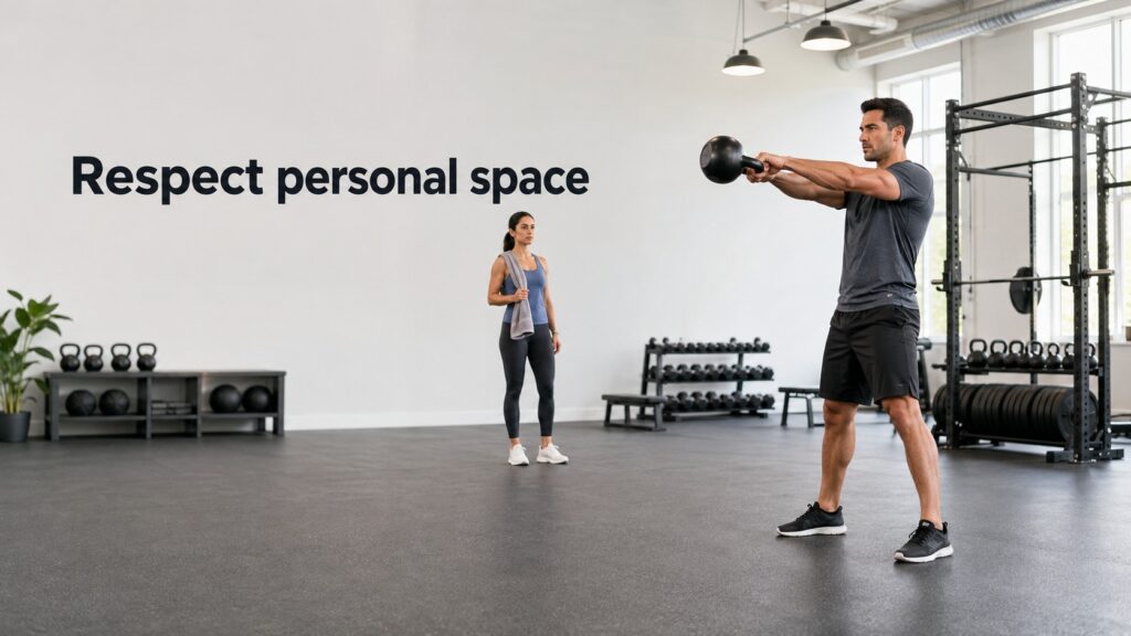 Gym-member-keeping-a-safe-distance-from-a-kettlebell-swing