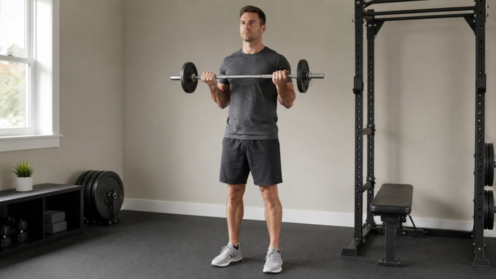 Short-Barbell-Used-For-Standing-Biceps-Curl