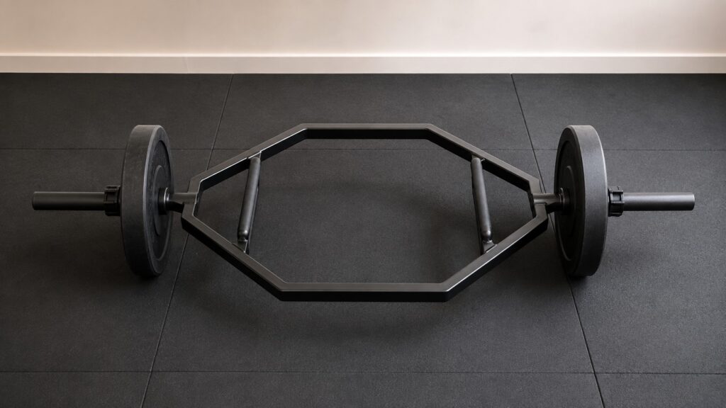 Loaded-Trap-Bar-On-Gym-Floor