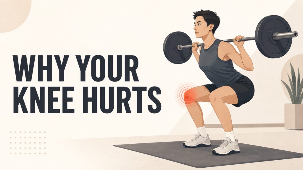 Athlete-performing-a-barbell-squat-with-knee-pain