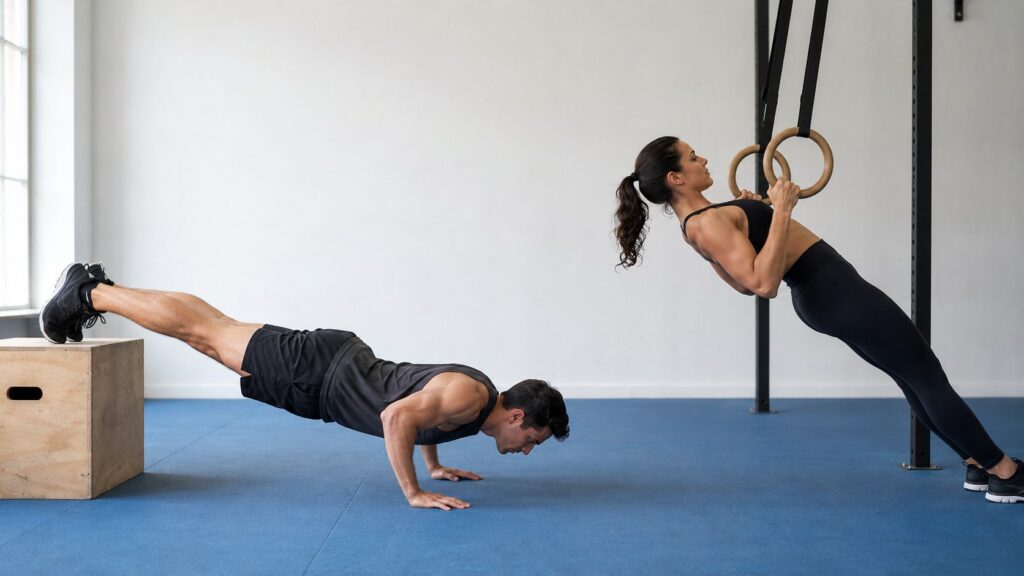 Feet-Elevated-Push-Up-And-Ring-Row-For-Calisthenics-And-Gymnastics-Strength