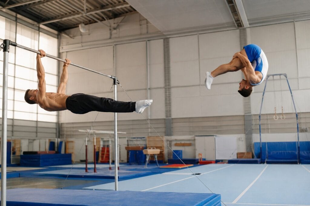 Front-Lever-On-Horizontal-Bar-And-Gymnastics-Backflip-On-Tumbling-Floor