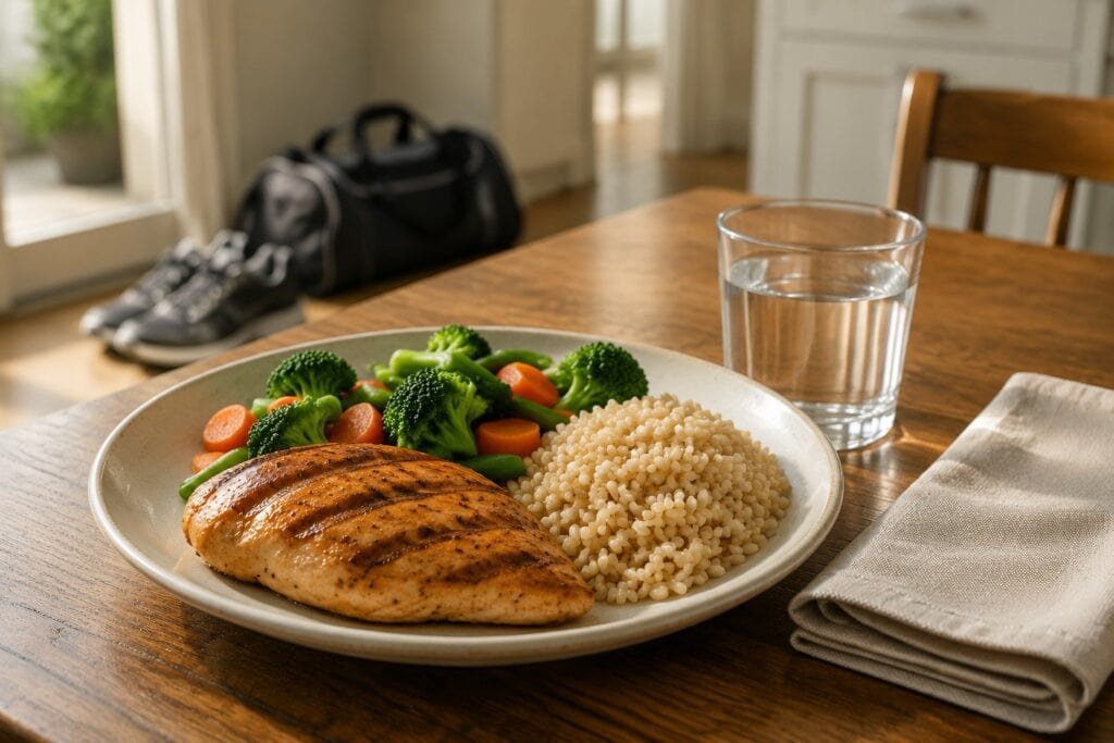Slow-Weight-Loss-Lunch-With-Grilled-Chicken-Rice-And-Vegetables