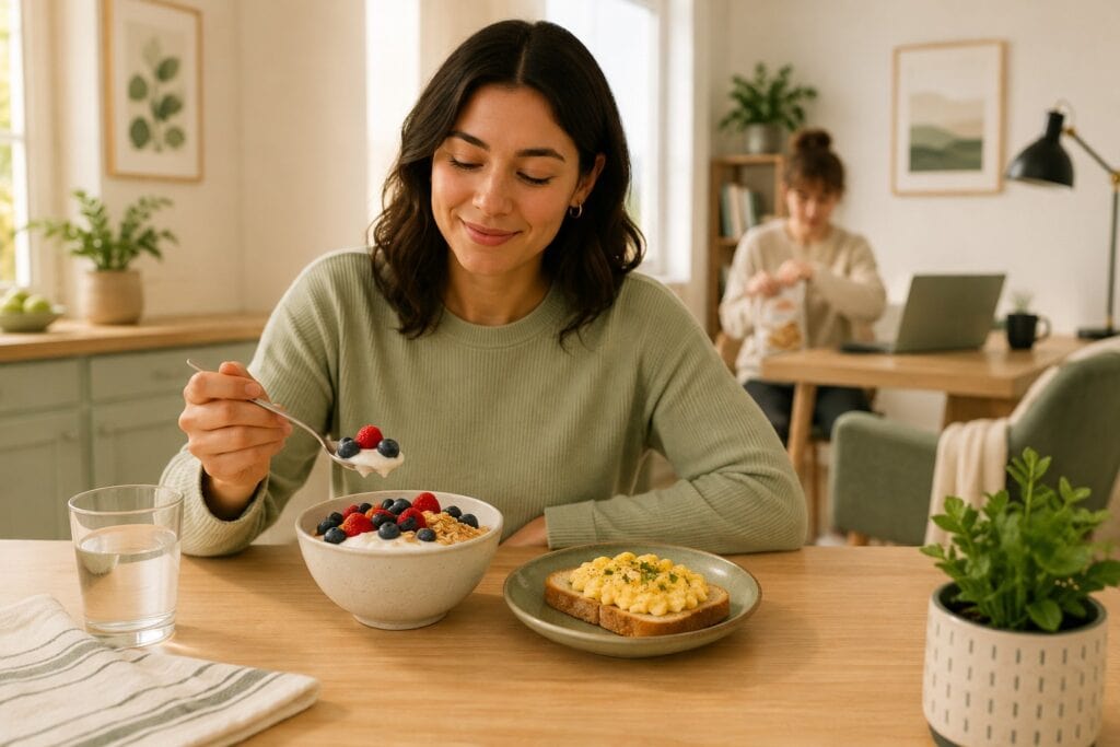 Slow-Weight-Loss-With-Greek-Yogurt-Fruit-Oats-And-Eggs-On-Toast
