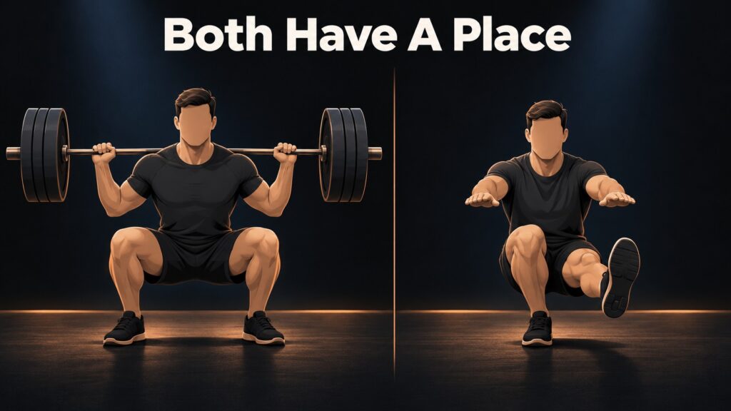 Barbell-squat-and-pistol-squat-comparison