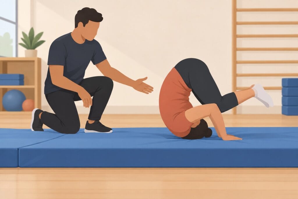 Forward-Roll-On-Upper-Back-With-Instructor-Guidance