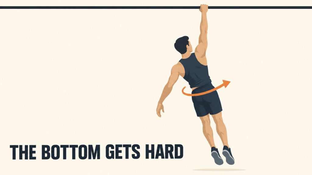 One-arm-pull-up-body-rotation-at-bottom