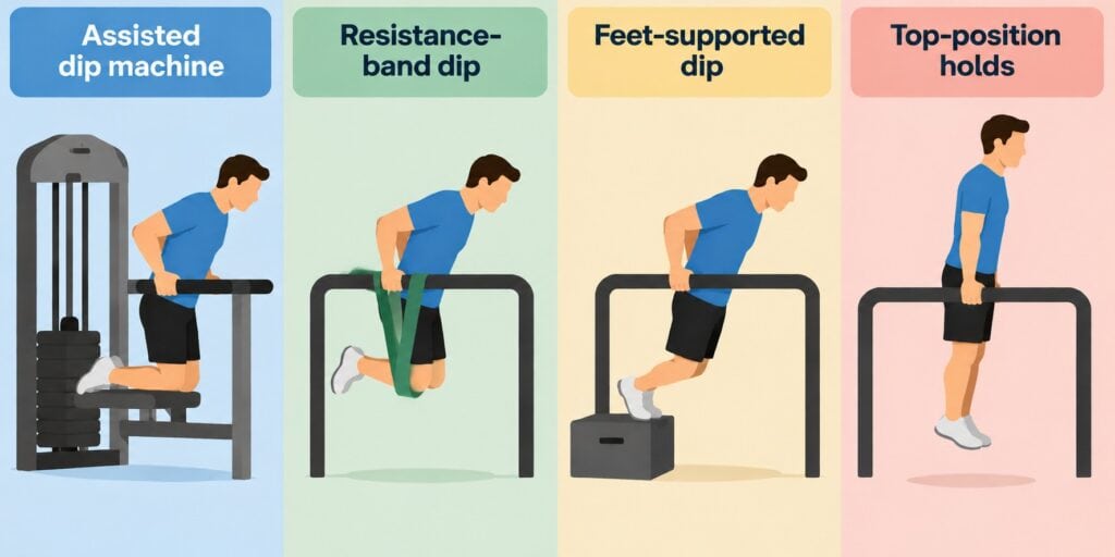 Beginner-dip-exercises-using-assisted-variations