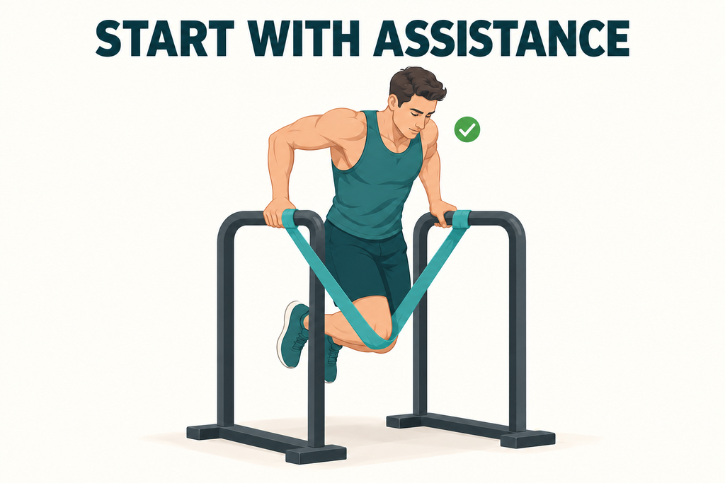 Band-assisted-parallel-bar-dip-for-beginners