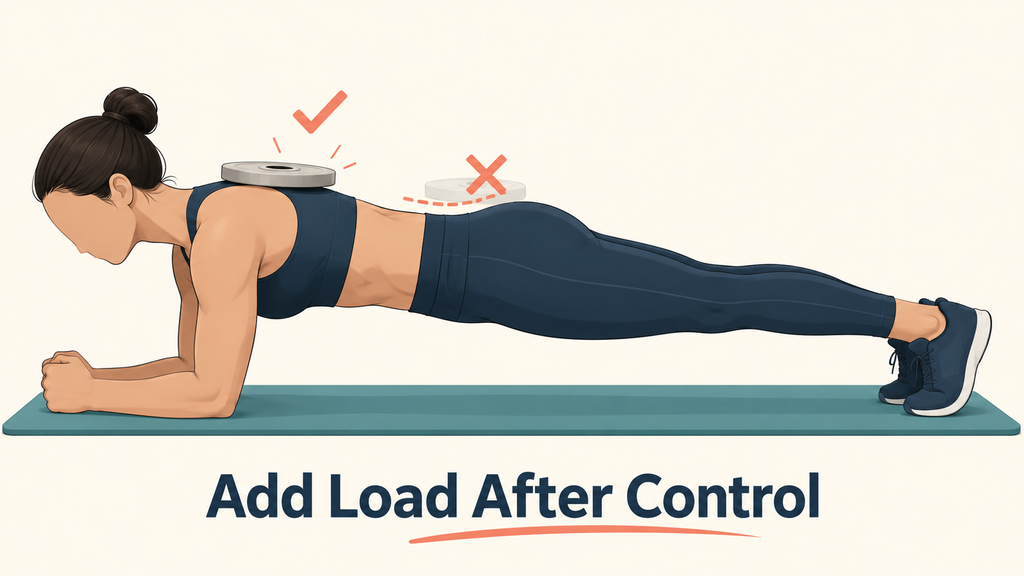 Weighted-forearm-plank-with-plate-on-upper-back