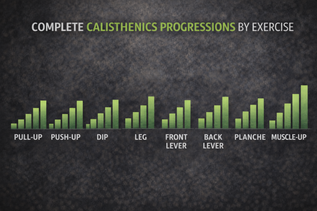 Calisthenics-progressions-pull-up-push-up-dip-leg-front-lever-back-lever-planche-handstand-muscle-up