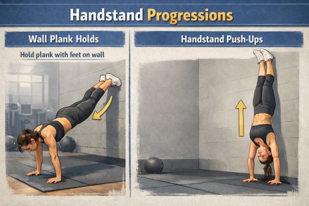 Wall-plank-and-handstand-push-ups-progression