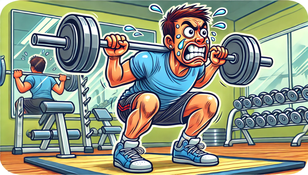 Cartoon-man-struggling-squat-gym-effort-expression