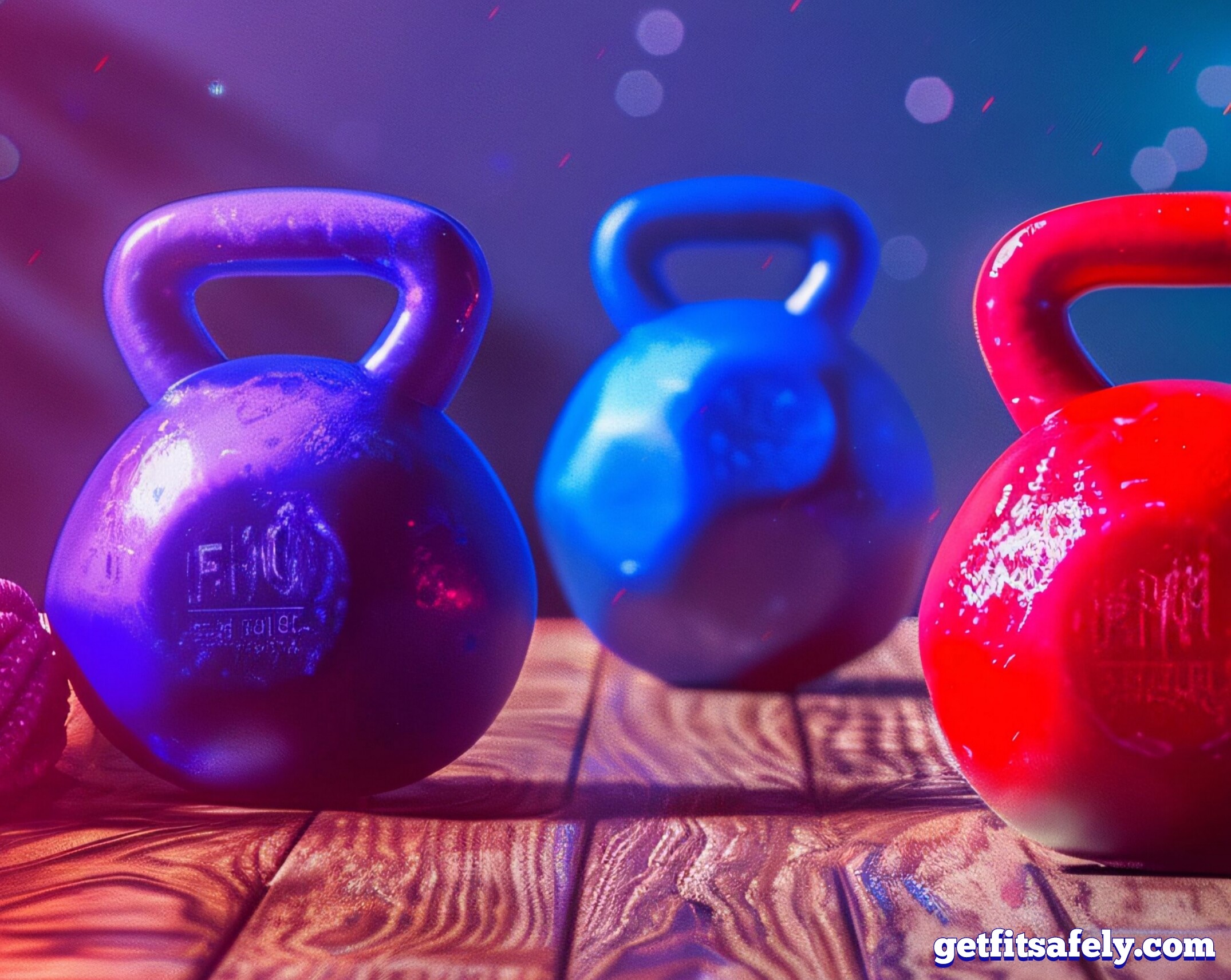 Colorful-kettlebells-on-wooden-floor