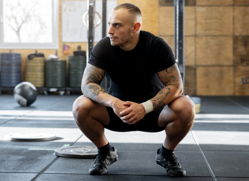Man-squatting-gym-workout-focused-training