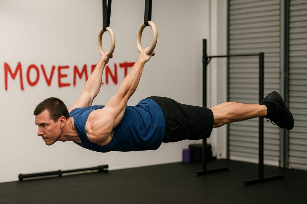 Man-performing-back-lever-on-gymnastic-rings-with-straight-body-hold-in-gym
