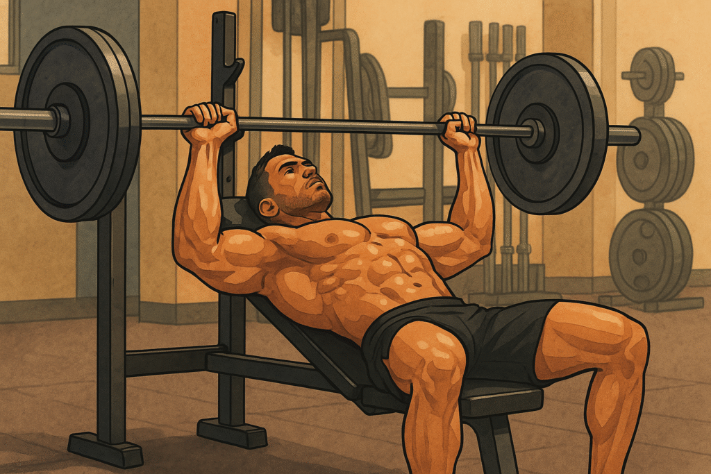Muscular-man-bench-press-gym-illustration