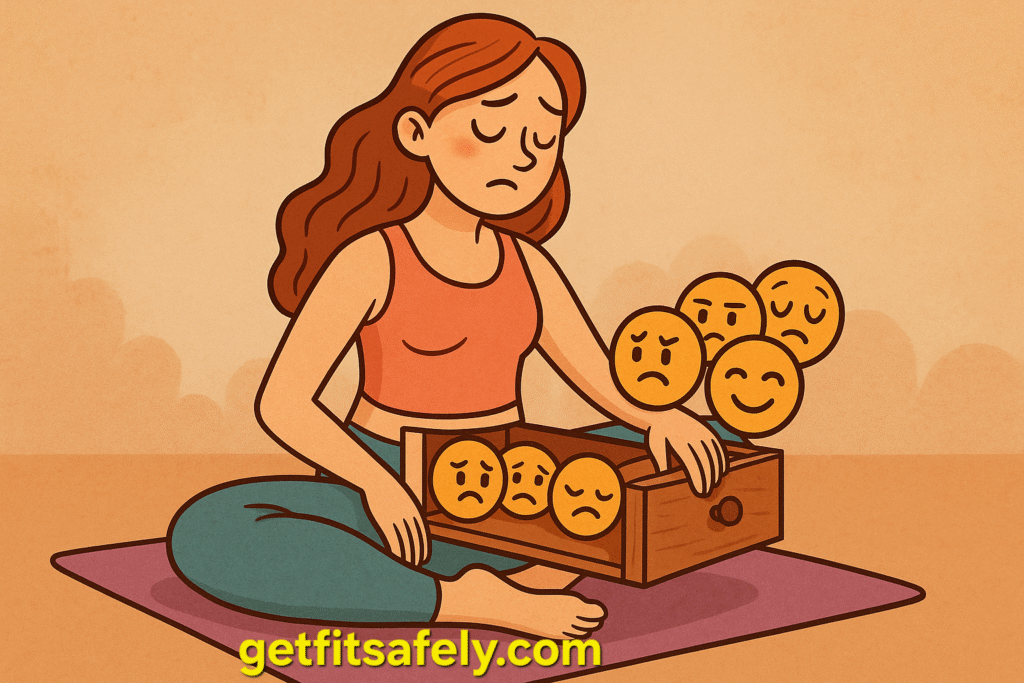 Woman-sitting-yoga-mat-hips-secret-drawer-emotions-cartoon-illustration