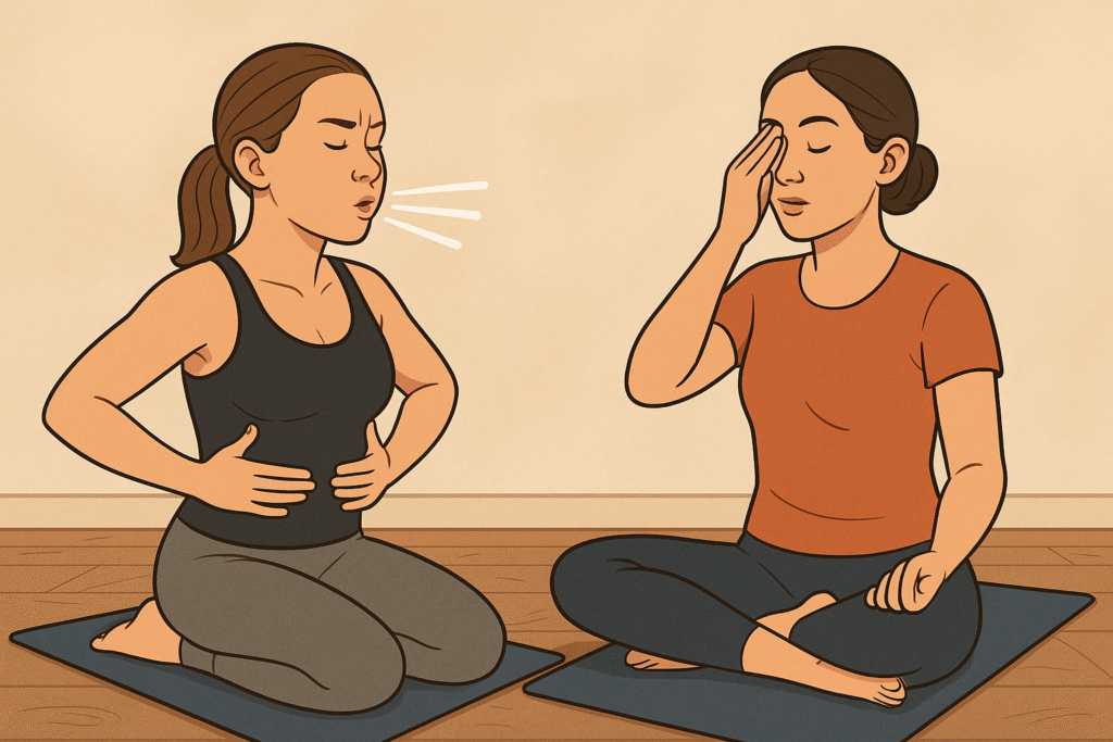 Two-women-practicing-pilates-and-yoga-breathing-side-by-side