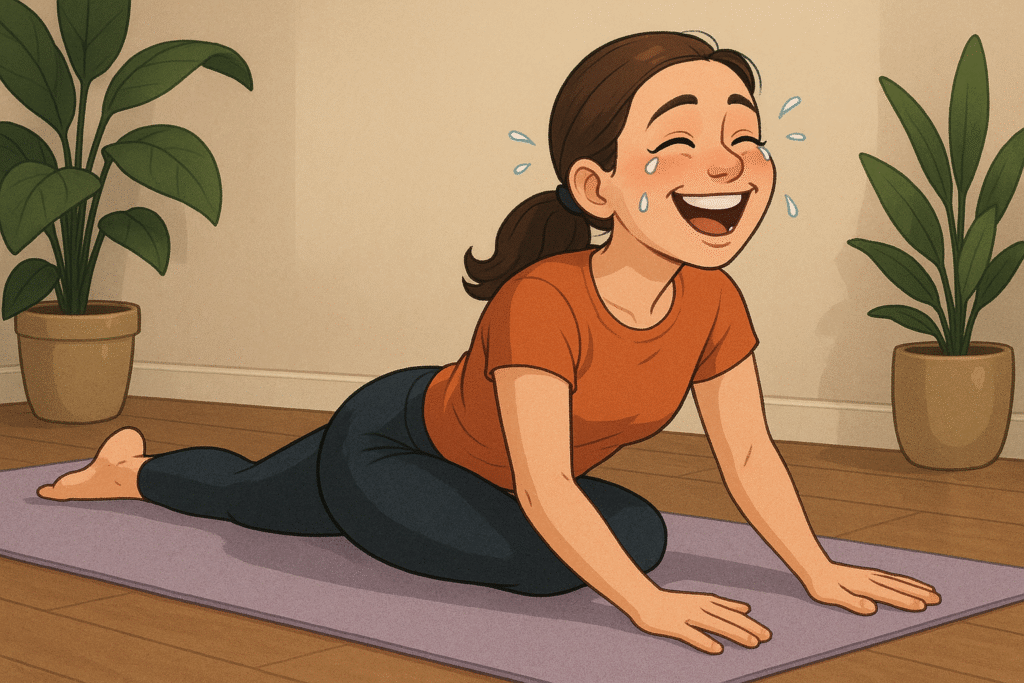 Caucasian-woman-doing-pigeon-pose-crying-tears-of-joy-yoga-mat