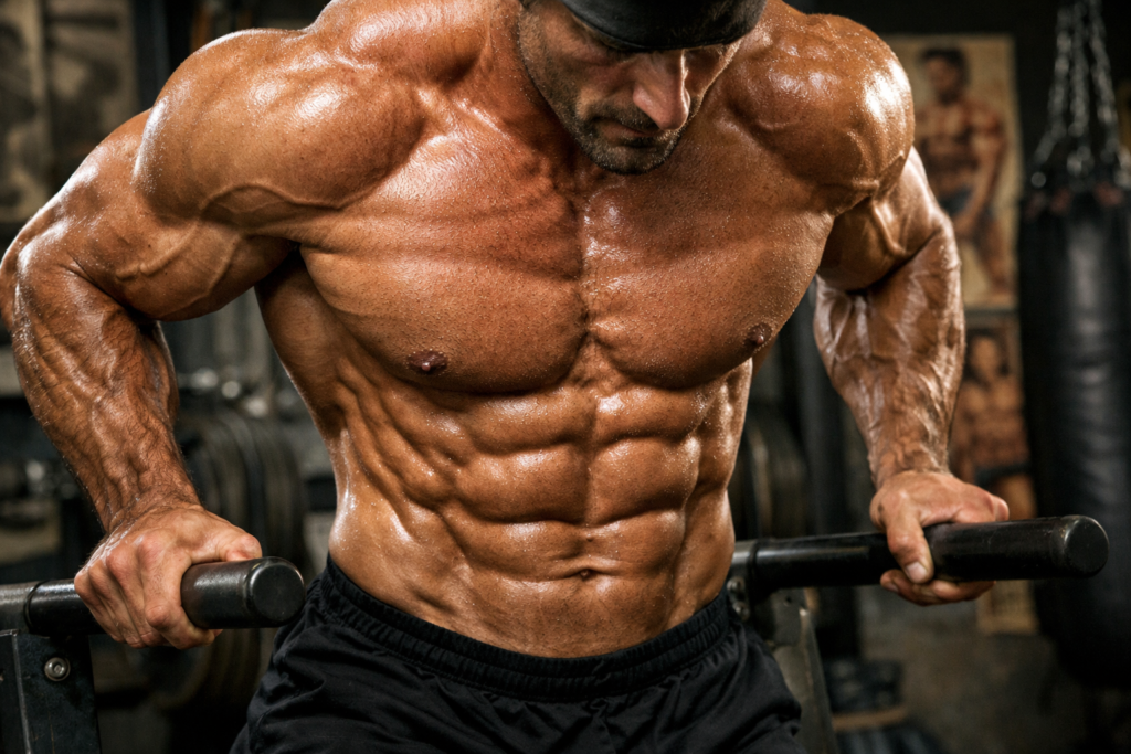 Deep-dip-position-emphasizing-lower-chest-and-pec-separation