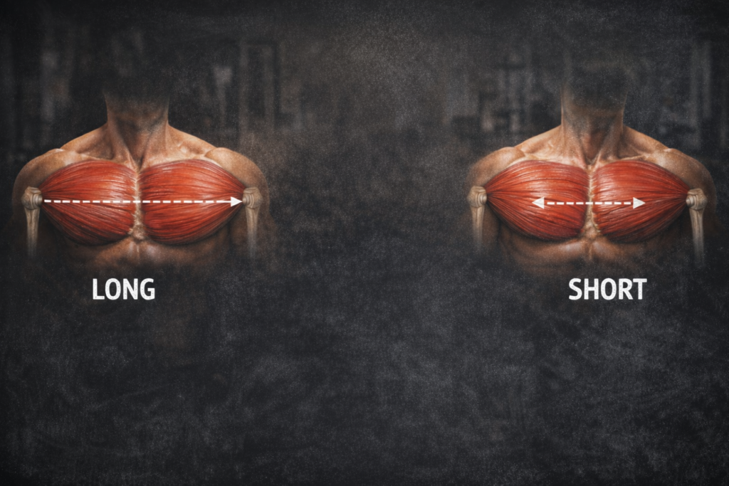 Chest-muscle-belly-length-comparison-showing-long-and-short-pec-structure-with-arrows