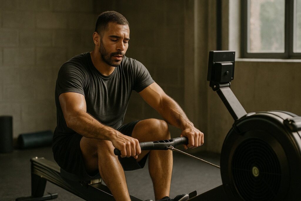 Athlete-rowing-machine-light-cardio-recovery-day
