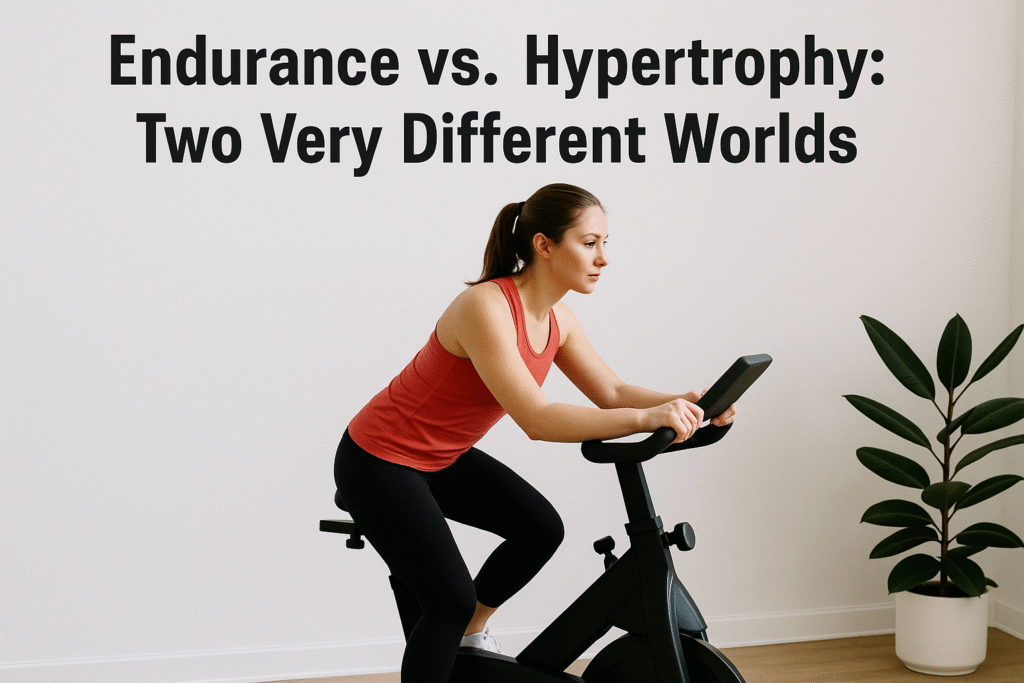 Woman-cycling-indoor-bike-endurance-vs-hypertrophy