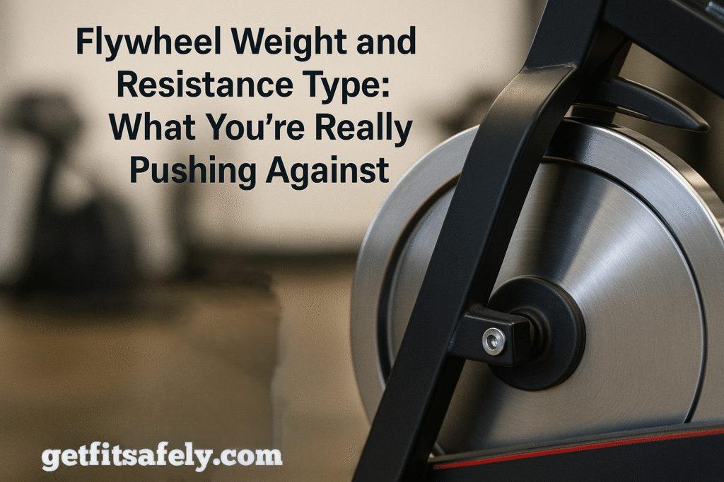 Close-up-of-spin-bike-flywheel-and-resistance-knob-in-gym