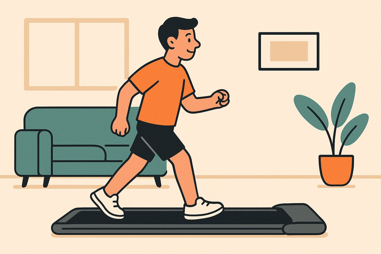 Man-walking-on-a-slim-portable-treadmill-in-a-bright-modern-living-room